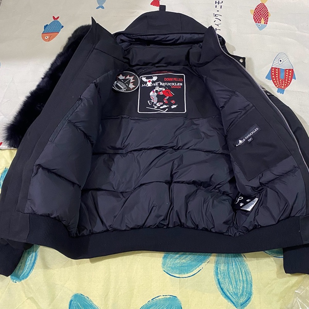 Moose Knuckles Black Down Jacket with Fur Collar and Hood - Picture 10 of 12